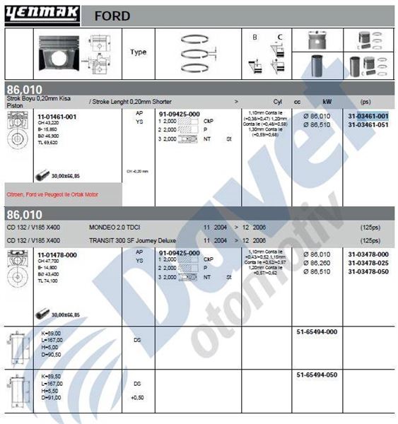 YENMAK 31-03461-001 Piston+Segman 2.2 120ps V347 Boxer Jumper Ducato 06  ####